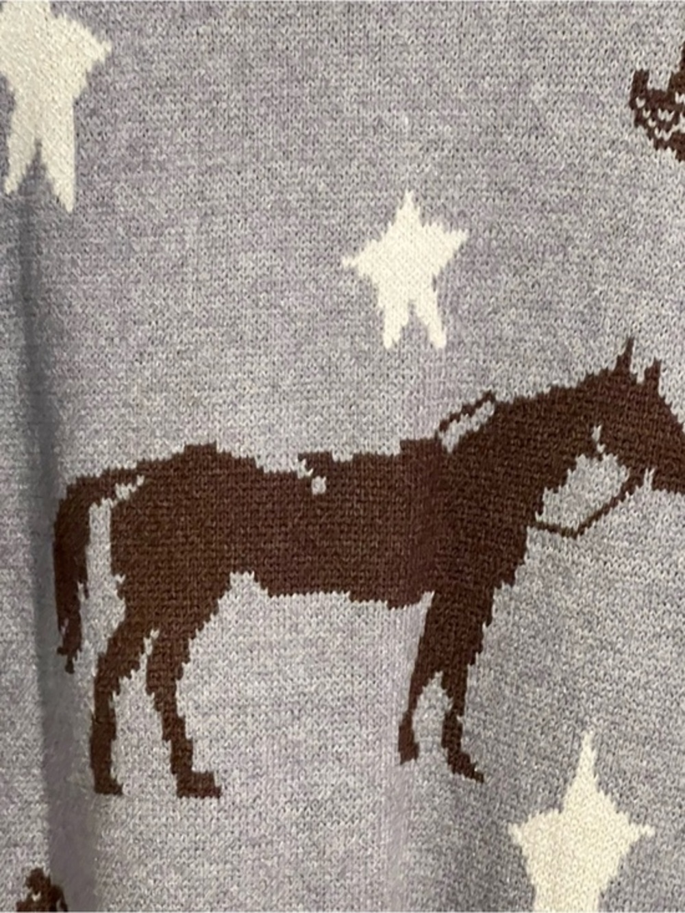 NWT Knit Cardigan BoHo Western Horse Equestrian Boots Stars Gray Brown Cream XL - Picture 4 of 16